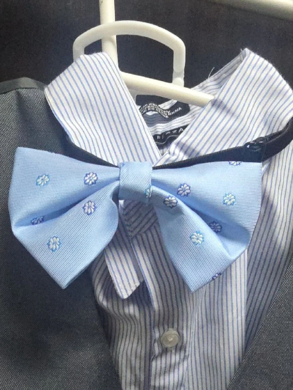 Boys' Slate Gray Vest Suit Set with Light Blue Shirt & Bow Tie